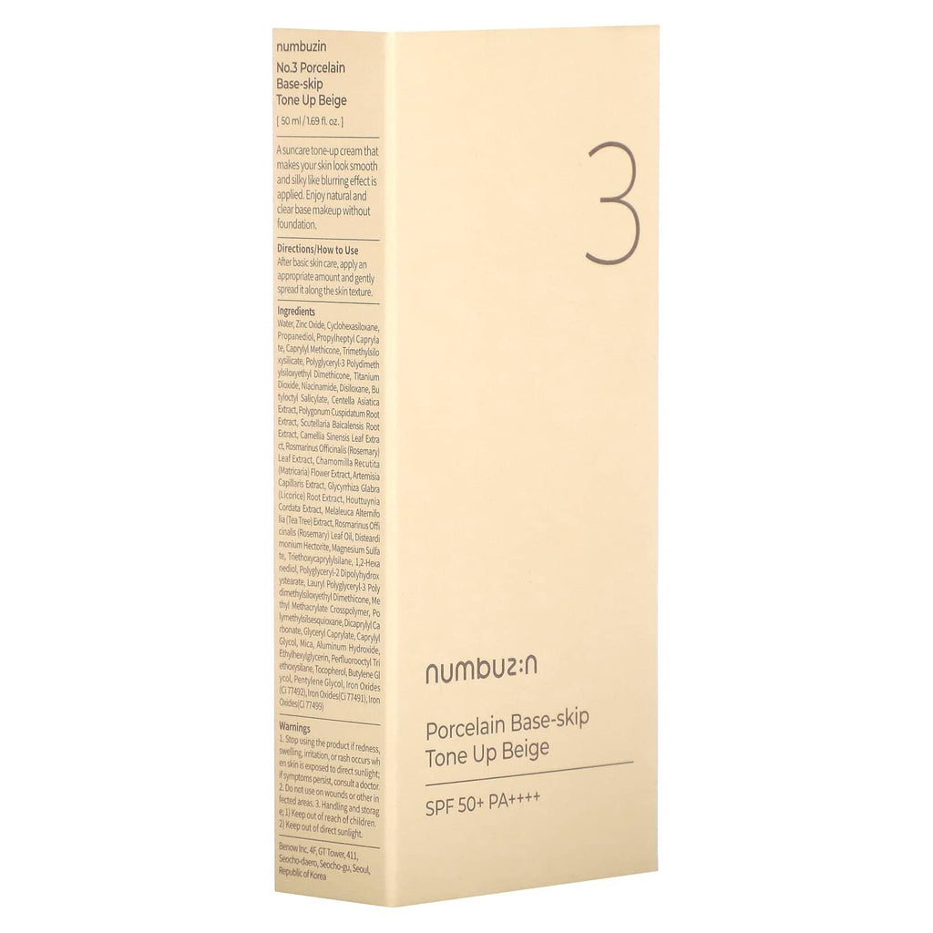 Numbuzin No.3 Porcelain Baseskip Tone Up Spf50+ Pa++++ 50ml